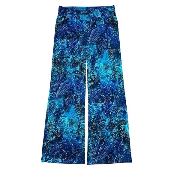 Cache Jersey Knit Wide Leg Pants  Size L  High Waist Blue Paisley  Boho Beachy - Picture 1 of 8